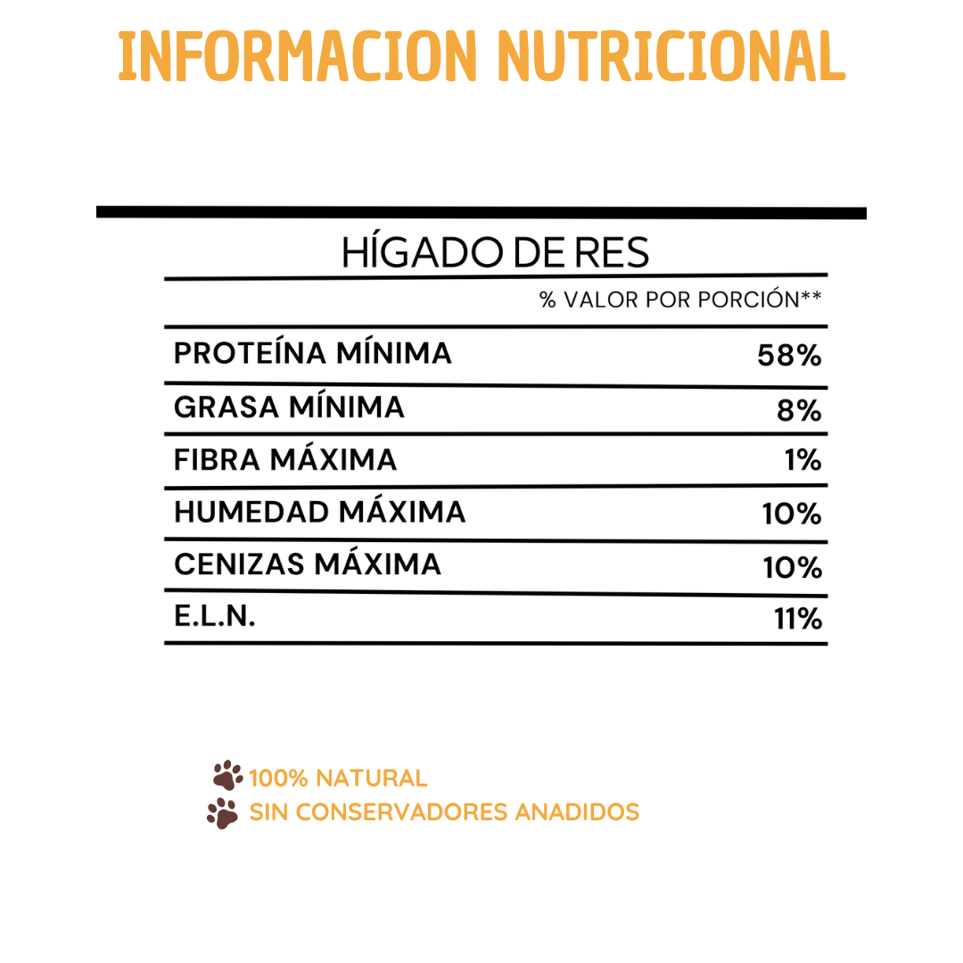 Higado de res deshidratado